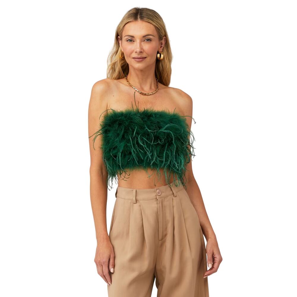 Lamarque Zaina Ostrich Feather Bustier Crop Top Strapless Party Cocktail NYE M
